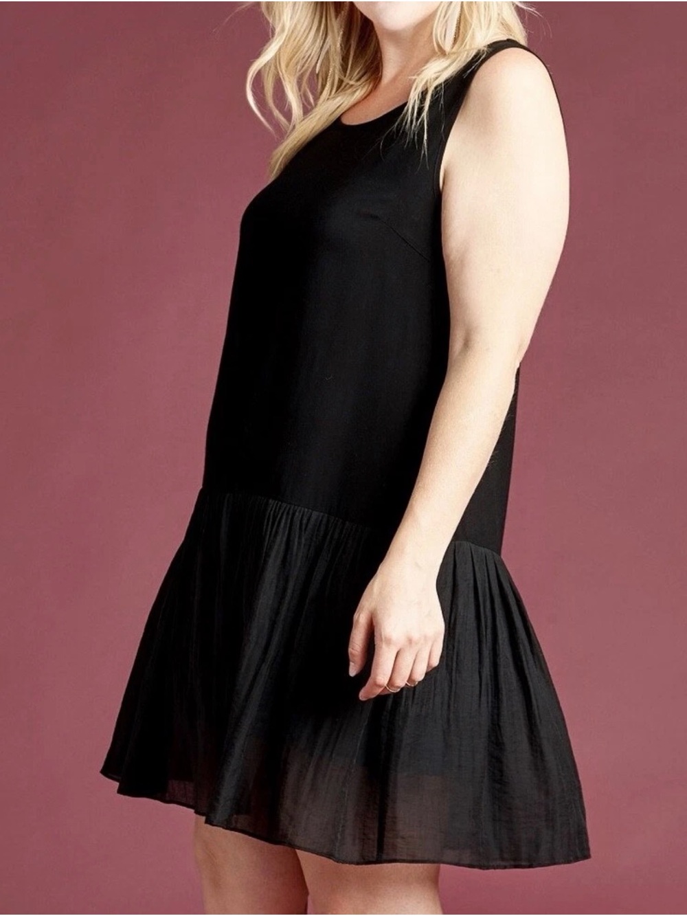 ODDY Black Sleeveless Swing Mini Dress with Ruffle Hem 100% rayon 2XL - Picture 3 of 11